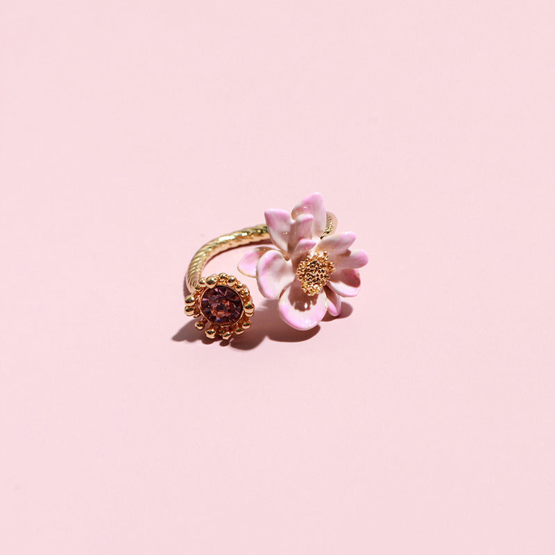 Hand Painted Enamel Lotus Flower Ring