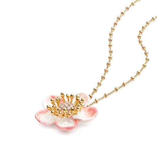 Hand Painted Enamel Apple Blossom Necklace