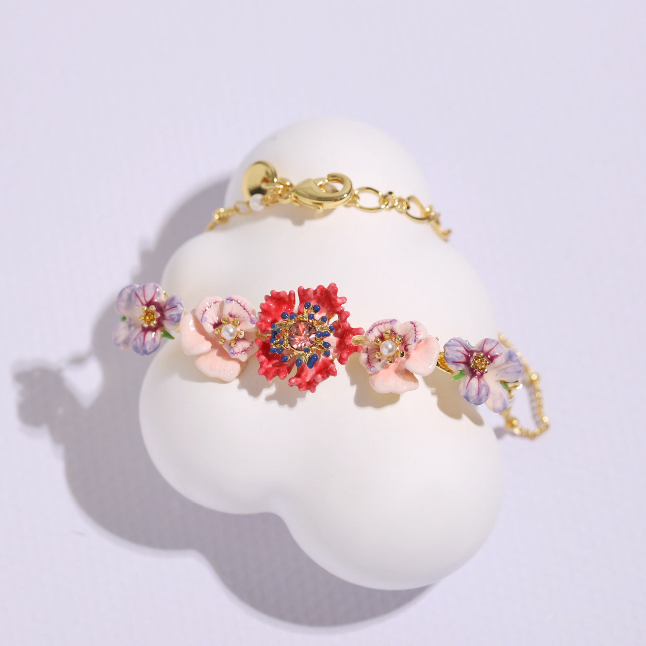 Hand Painted Enamel Pansy Flower Bracelet