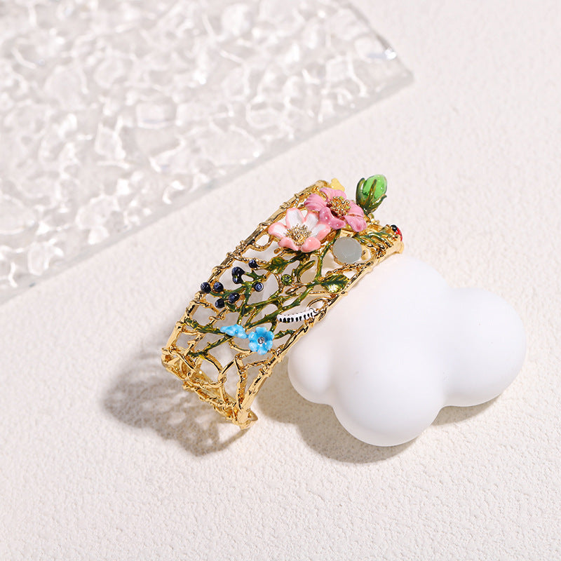 Hand Painted Enamel Pink Flower Bracelet