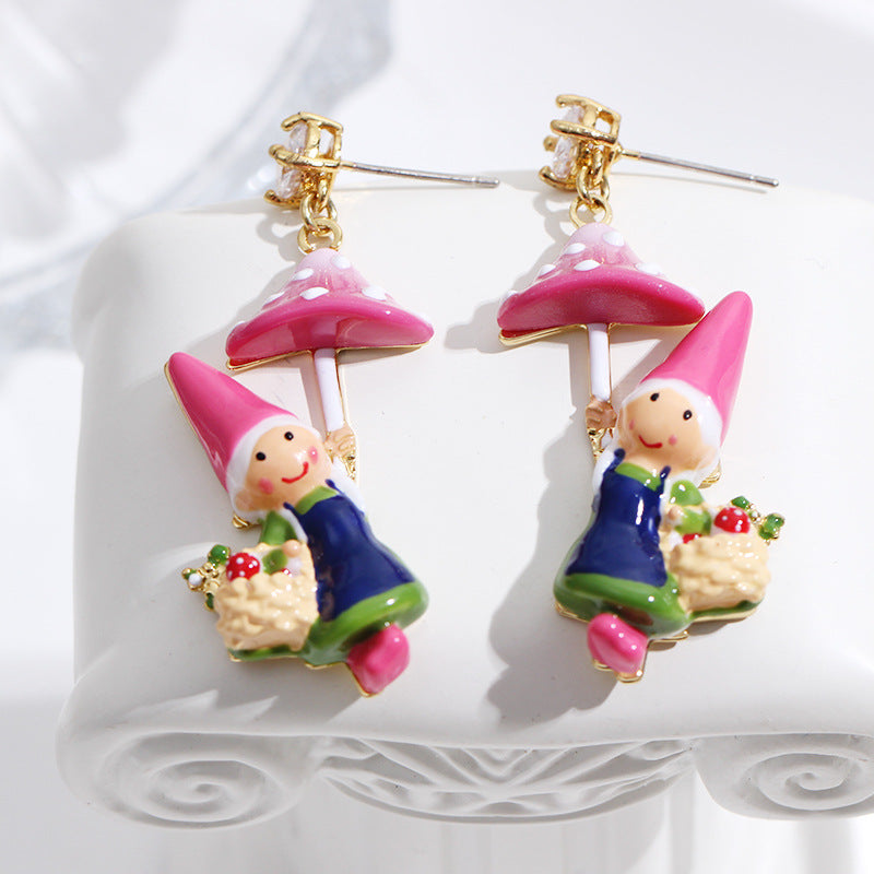 Gnome Jewelry - Mushroom Picking Earring