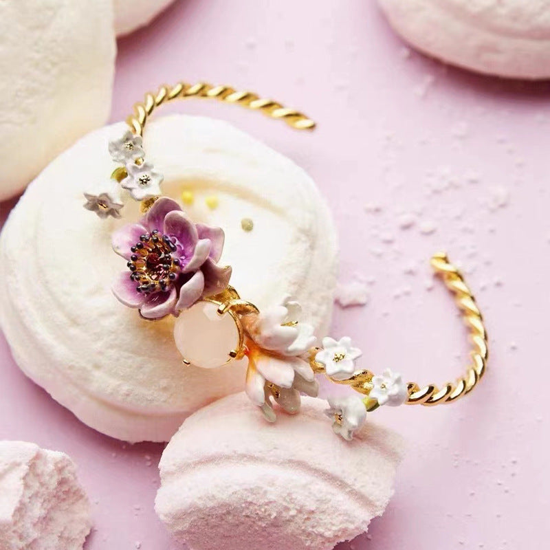 Purple Silver Lotus Bracelet