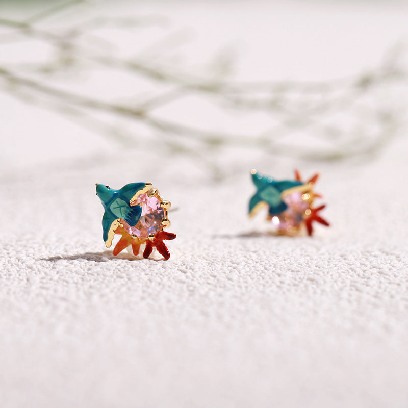 Maple Leaf and Blue Bird Earring