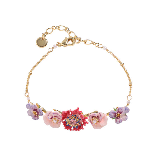 Hand Painted Enamel Pansy Flower Bracelet