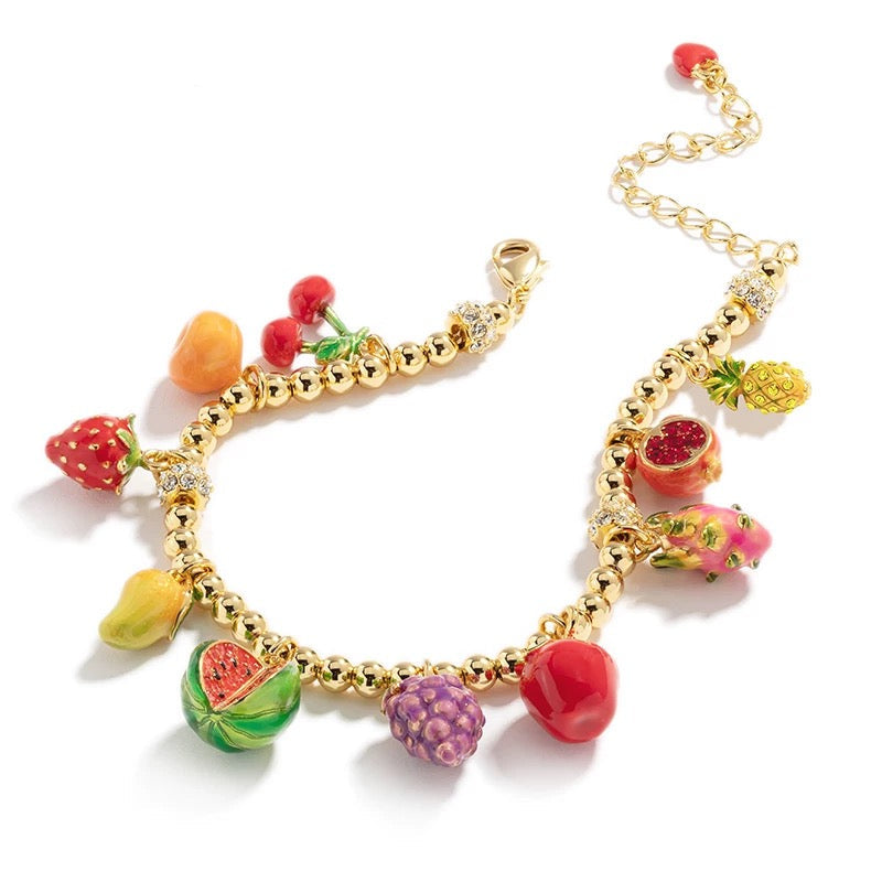 Multi-coloured enamel fruit bracelet