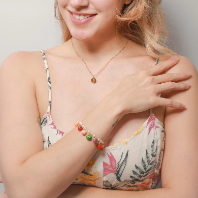 Freshwater pearl and enamel fruit bracelet