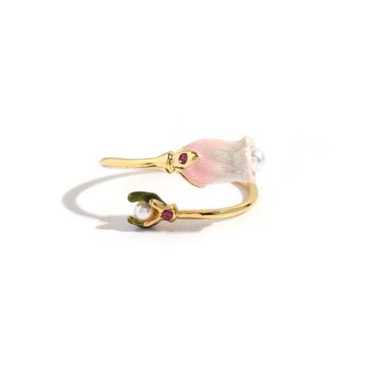 Hand Enameled Tulip Ring