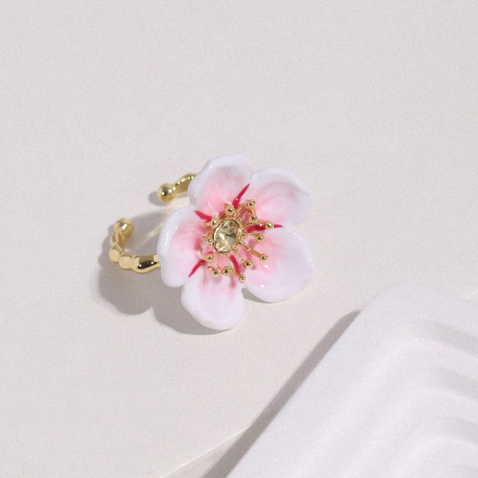 Hand-painted enameled cherry blossom ring