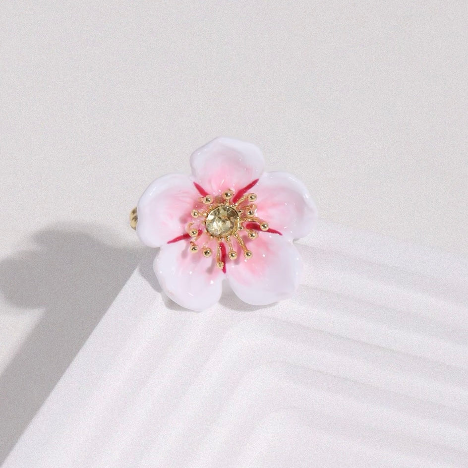 Hand-painted enameled cherry blossom ring