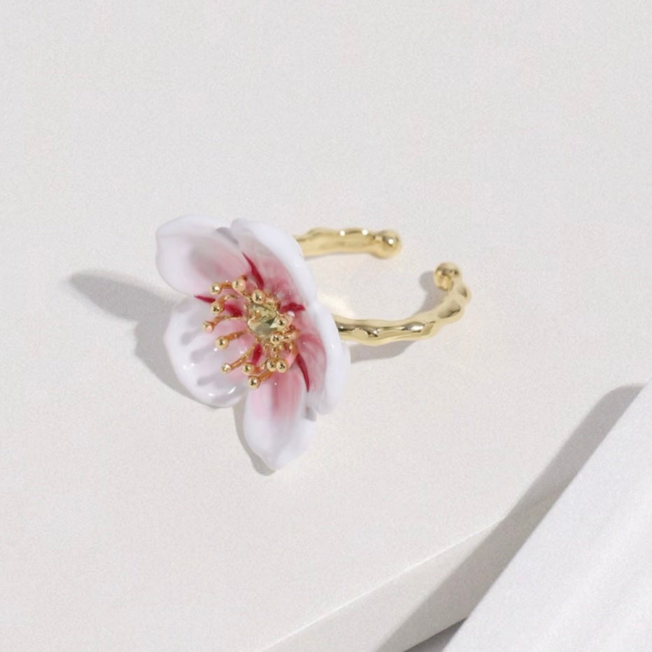 Hand-painted enameled cherry blossom ring