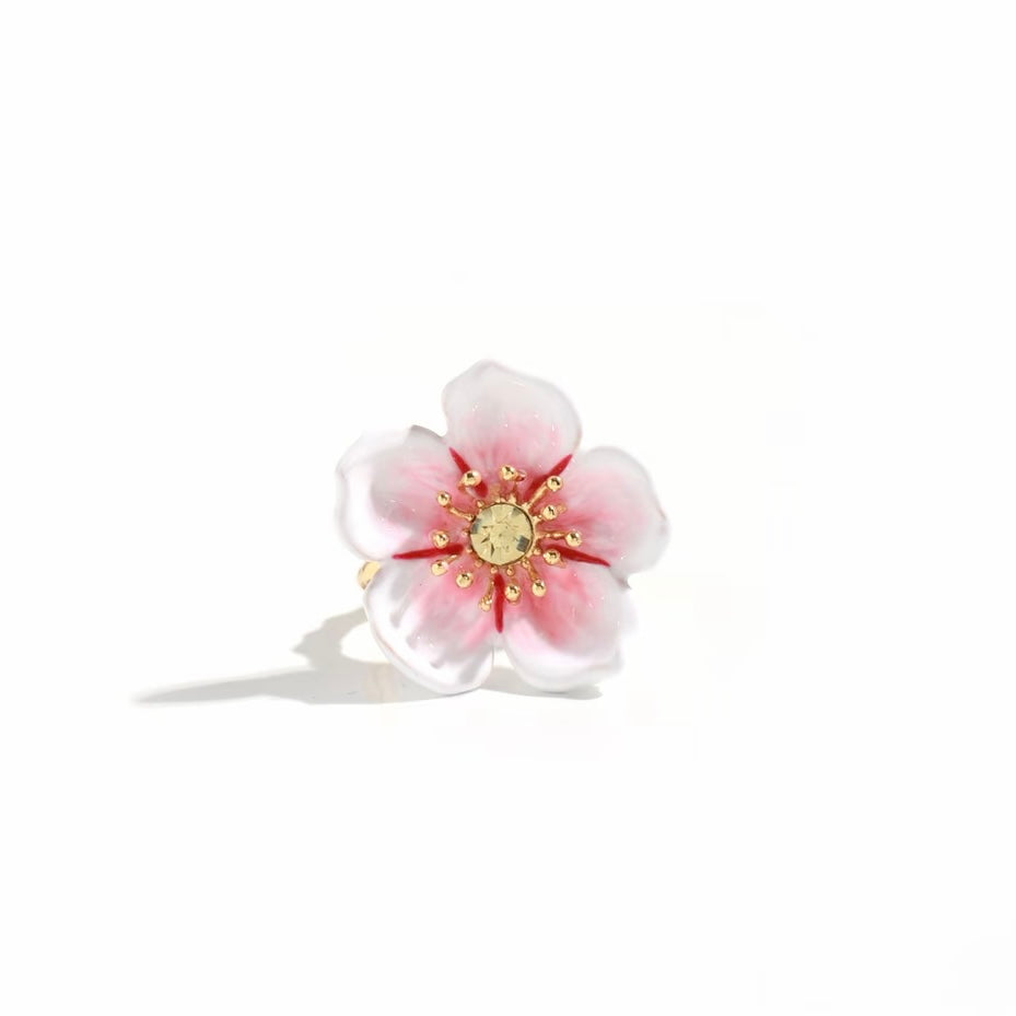 Hand-painted enameled cherry blossom ring