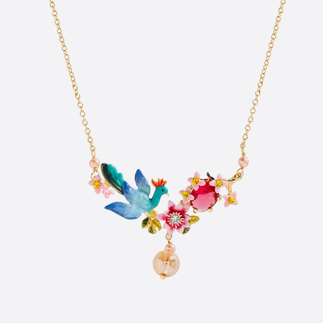 Blue Peacock and Dahlia Necklace