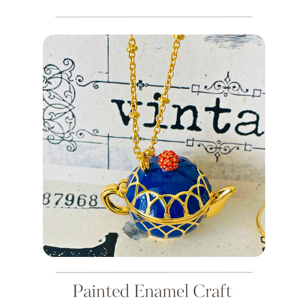 Blue enamel coffee pot necklace