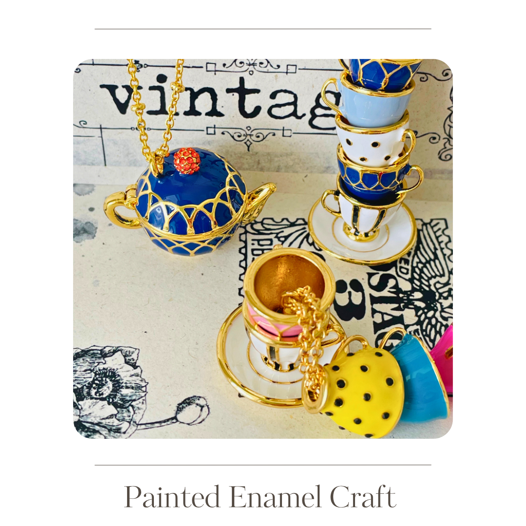 Blue enamel coffee pot necklace