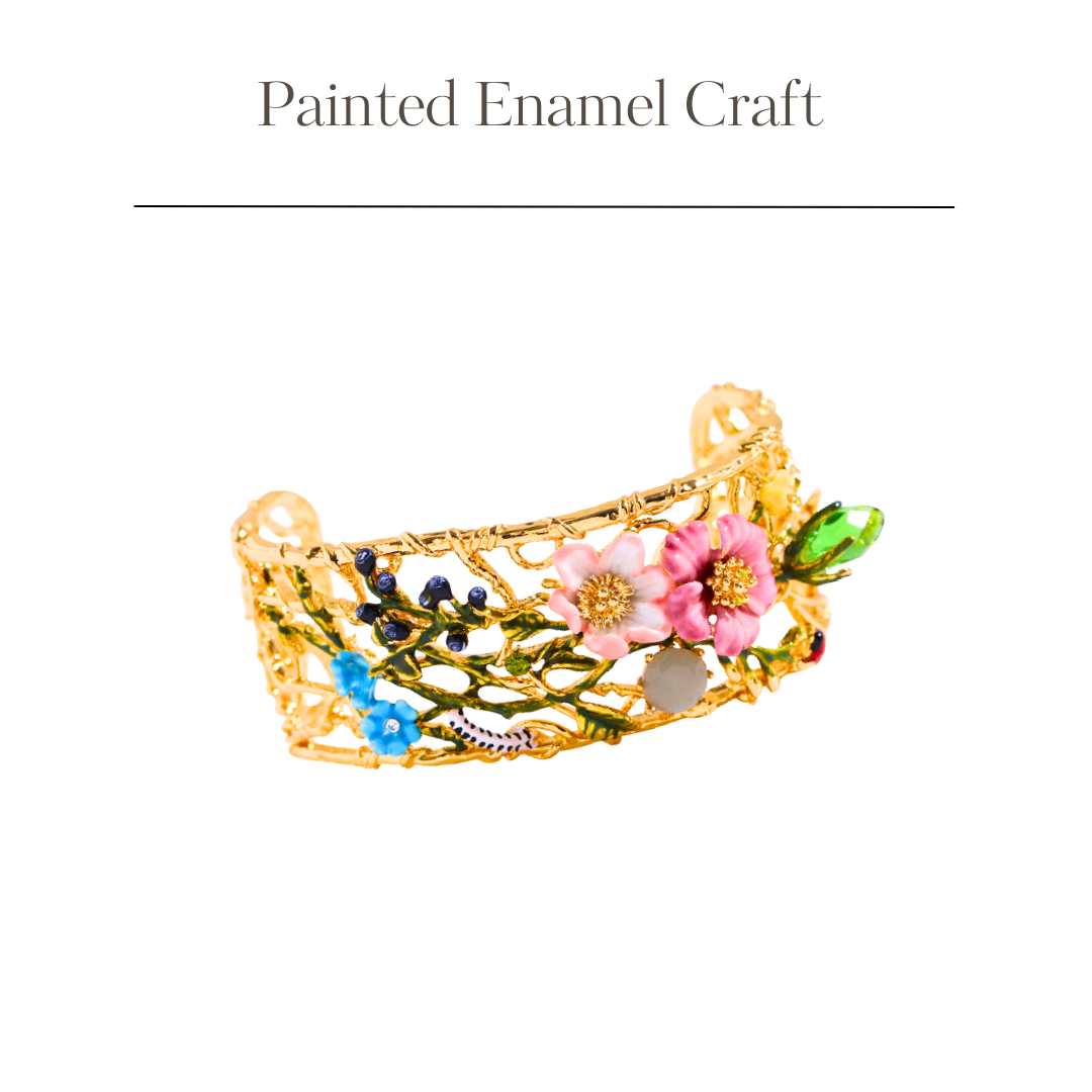 Hand Painted Enamel Pink Flower Bracelet