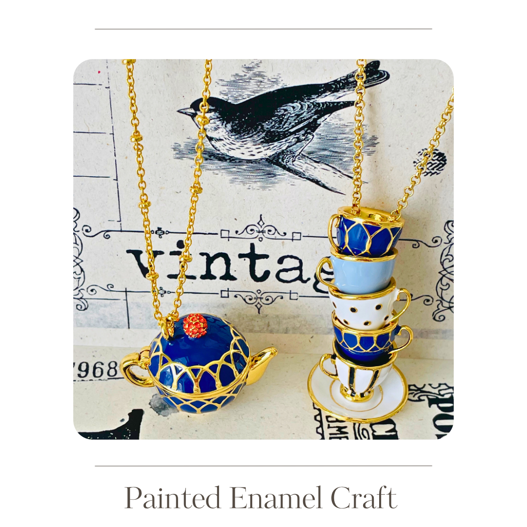 Blue enamel coffee pot necklace