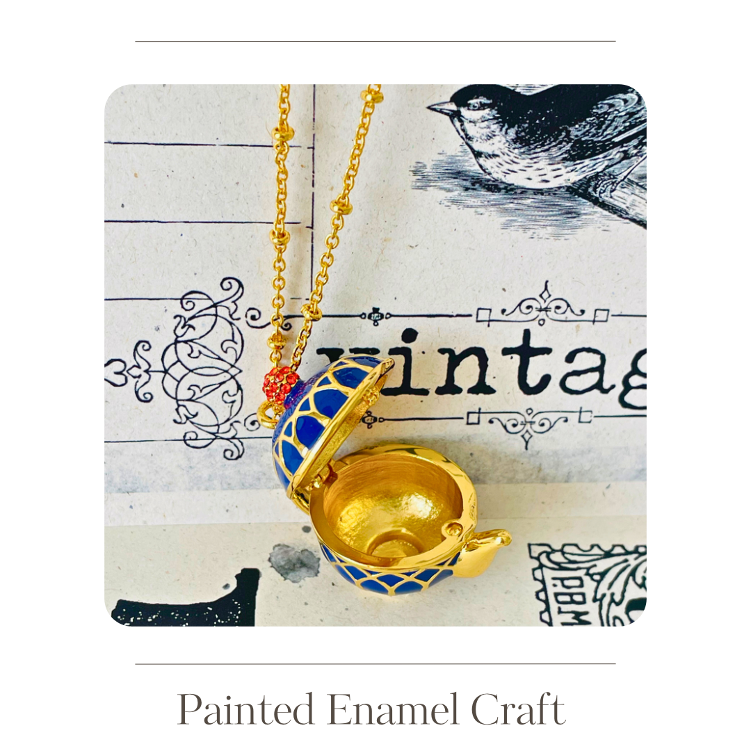 Blue enamel coffee pot necklace