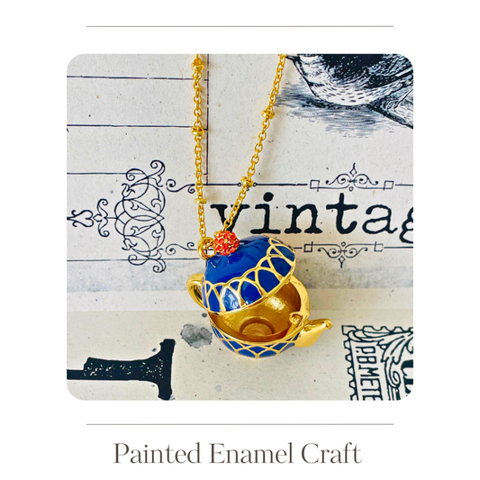 Blue enamel coffee pot necklace