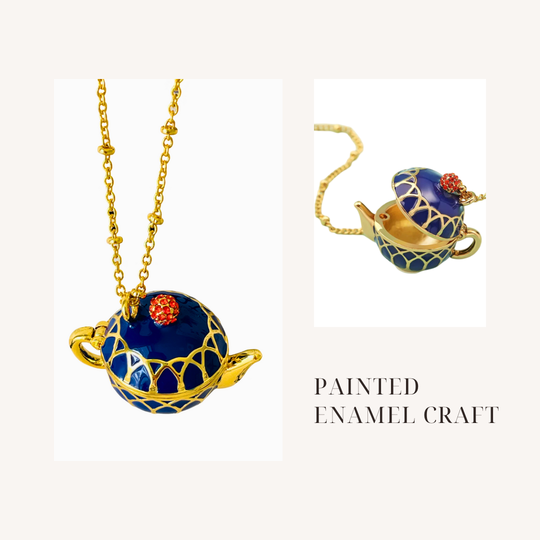 Blue enamel coffee pot necklace