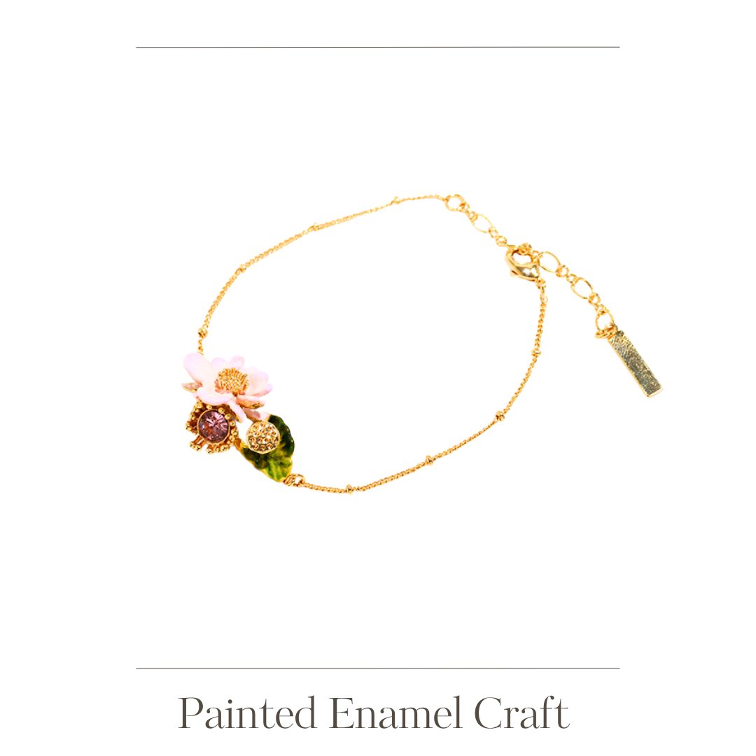 Hand-painted Enamel Lotus Flower Bracelet