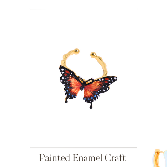 Enameled Orange Butterfly Ring