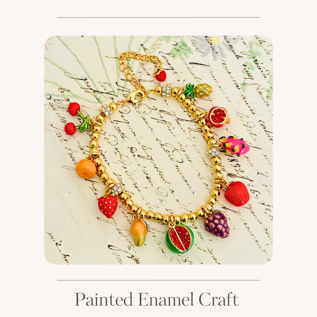 Multi-coloured enamel fruit bracelet
