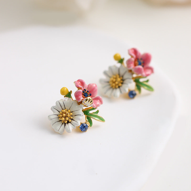 Enamel Glaze Bicolor Flower Earrings
