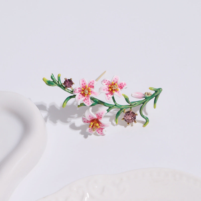 Hand-Painted Enameled Lily Brooch