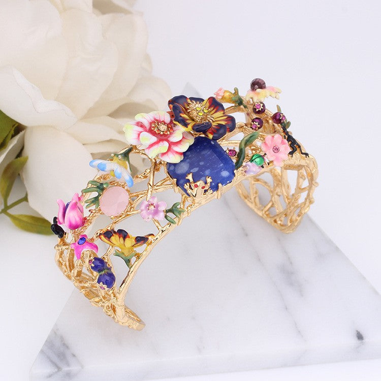 Hand-painted enamel bracelet - Garden and Critters Collection