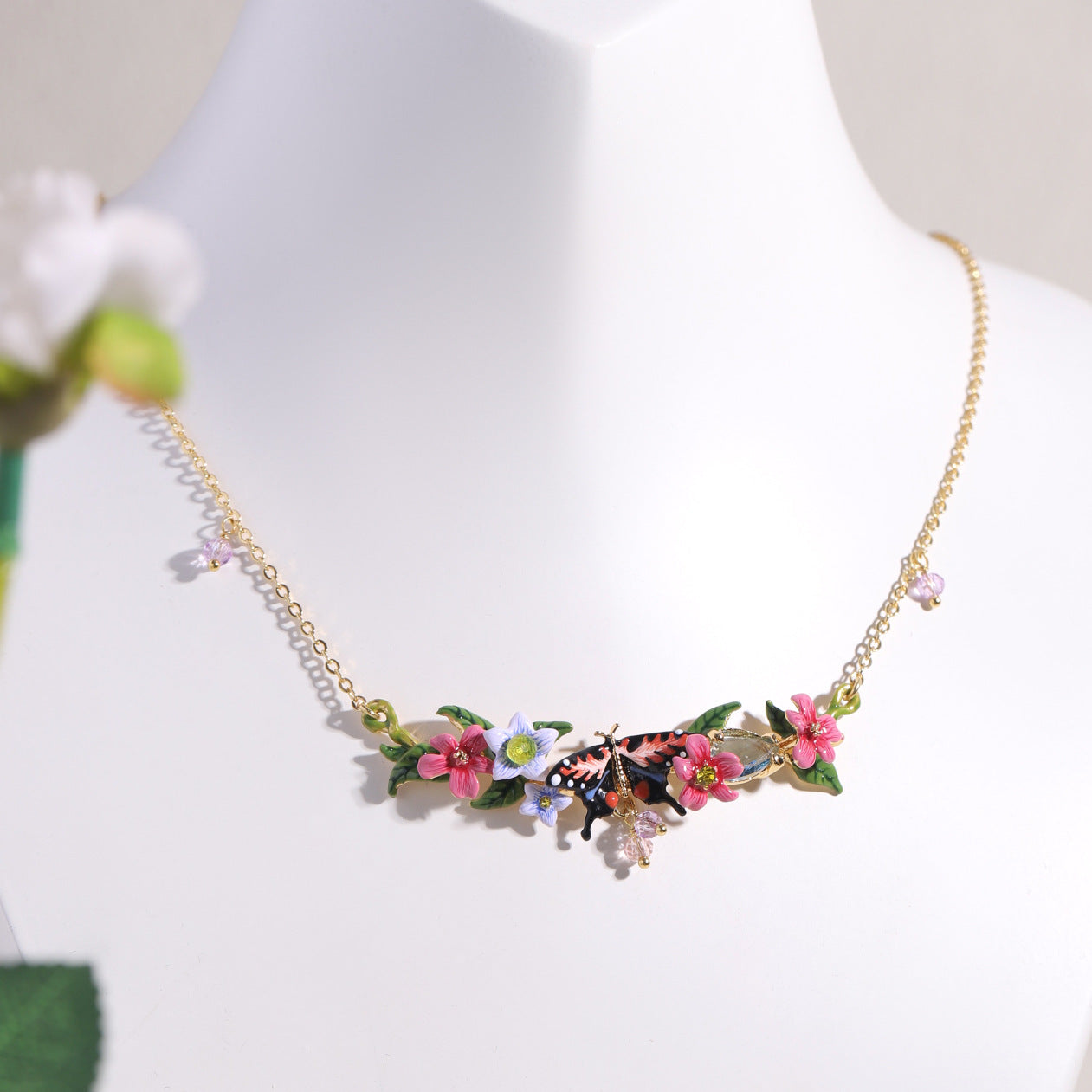 Pink Jasmine Butterfly Necklace