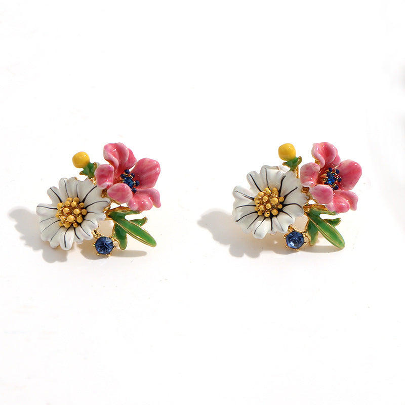 Enamel Glaze Bicolor Flower Earrings