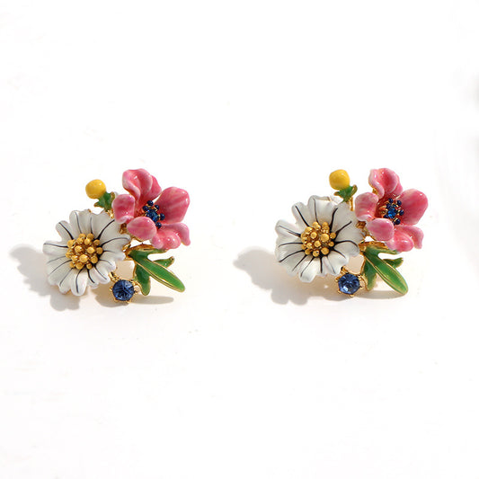 Enamel Glaze Bicolor Flower Earrings