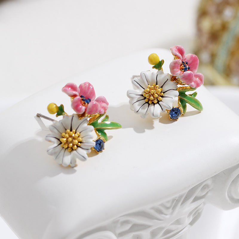 Enamel Glaze Bicolor Flower Earrings
