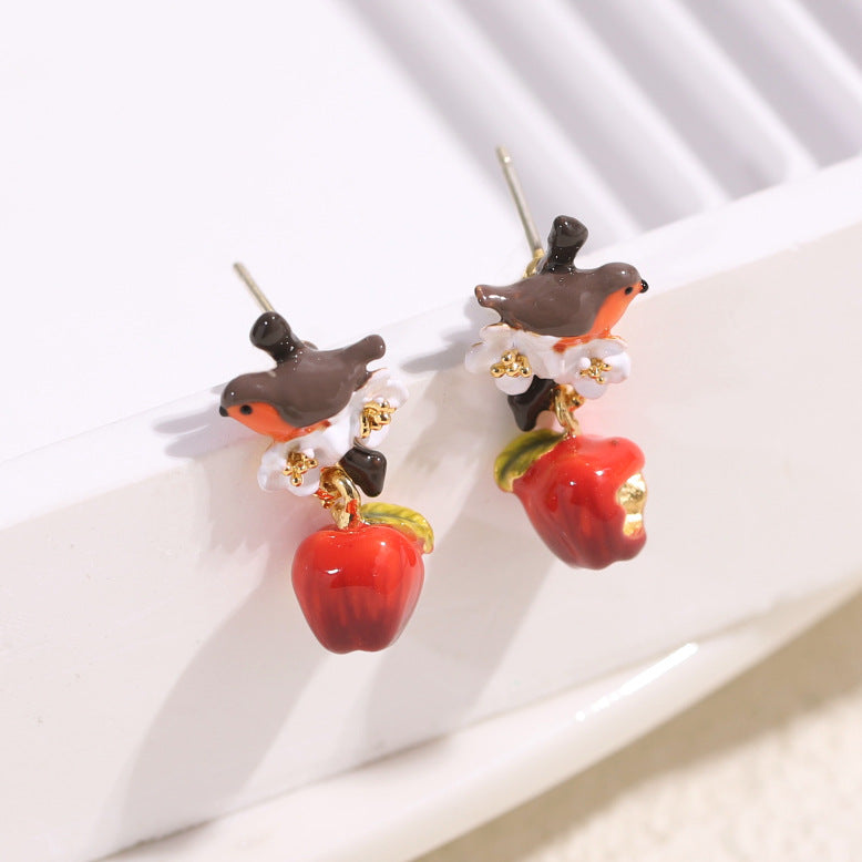 Mockingbird and Apple Earring