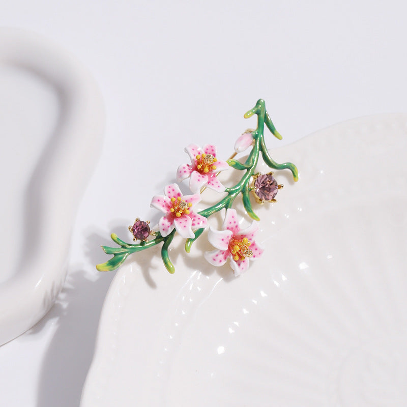 Hand-Painted Enameled Lily Brooch