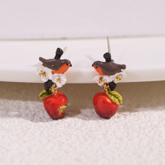 Mockingbird and Apple Earring