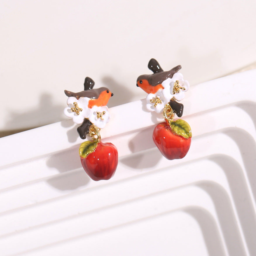 Mockingbird and Apple Earring