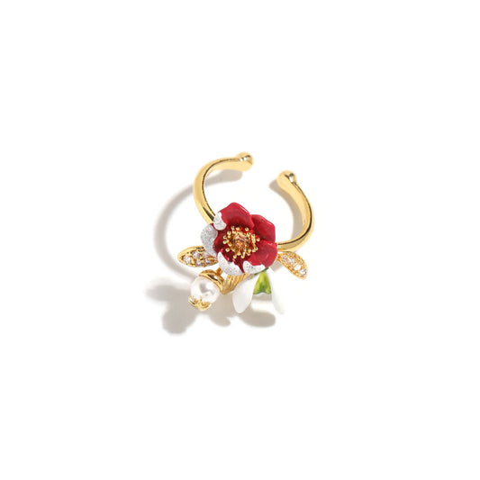 Hand-painted flowers with pearl ring
