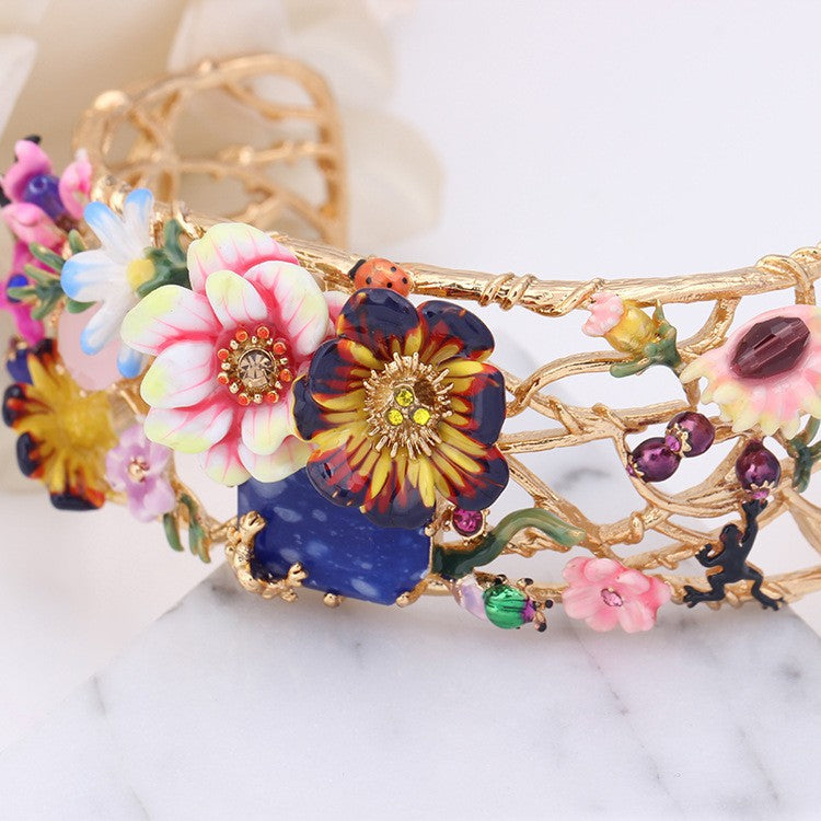 Hand-painted enamel bracelet - Garden and Critters Collection