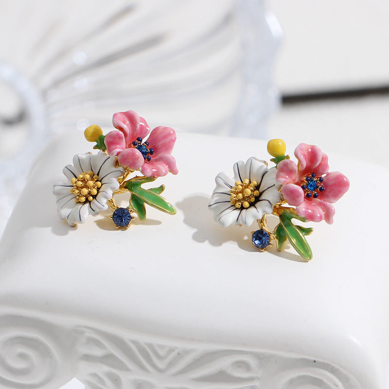 Enamel Glaze Bicolor Flower Earrings