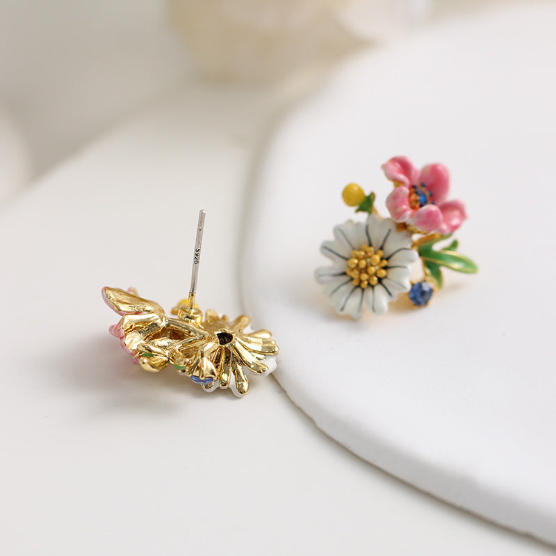 Enamel Glaze Bicolor Flower Earrings