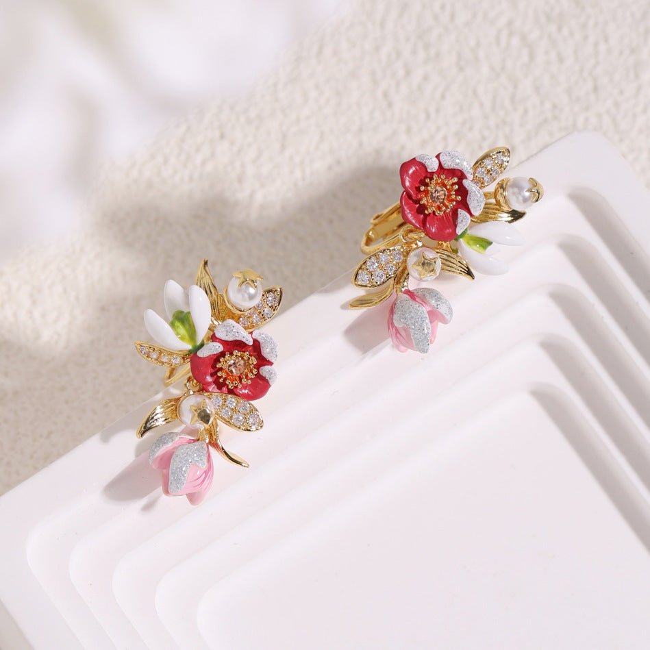 Winter Collection - Snow Covered Red Flower Earring