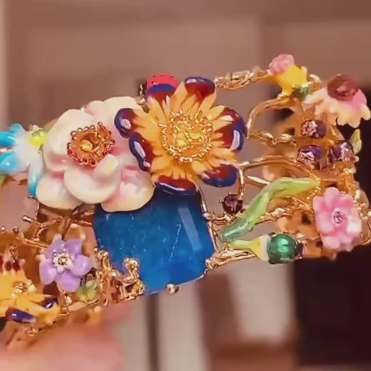 Hand-painted enamel bracelet - Garden and Critters Collection